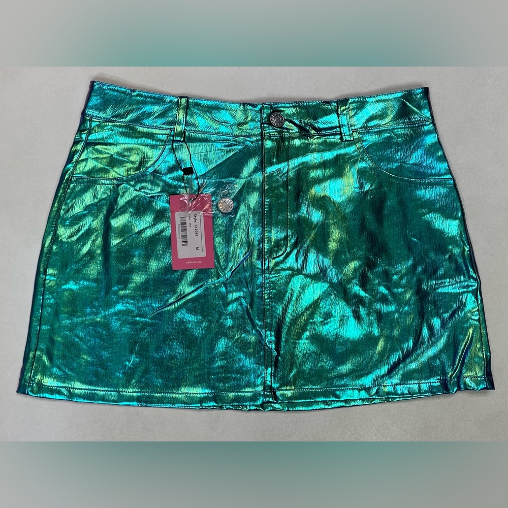 Edikted Metallic Green Mini Skirt